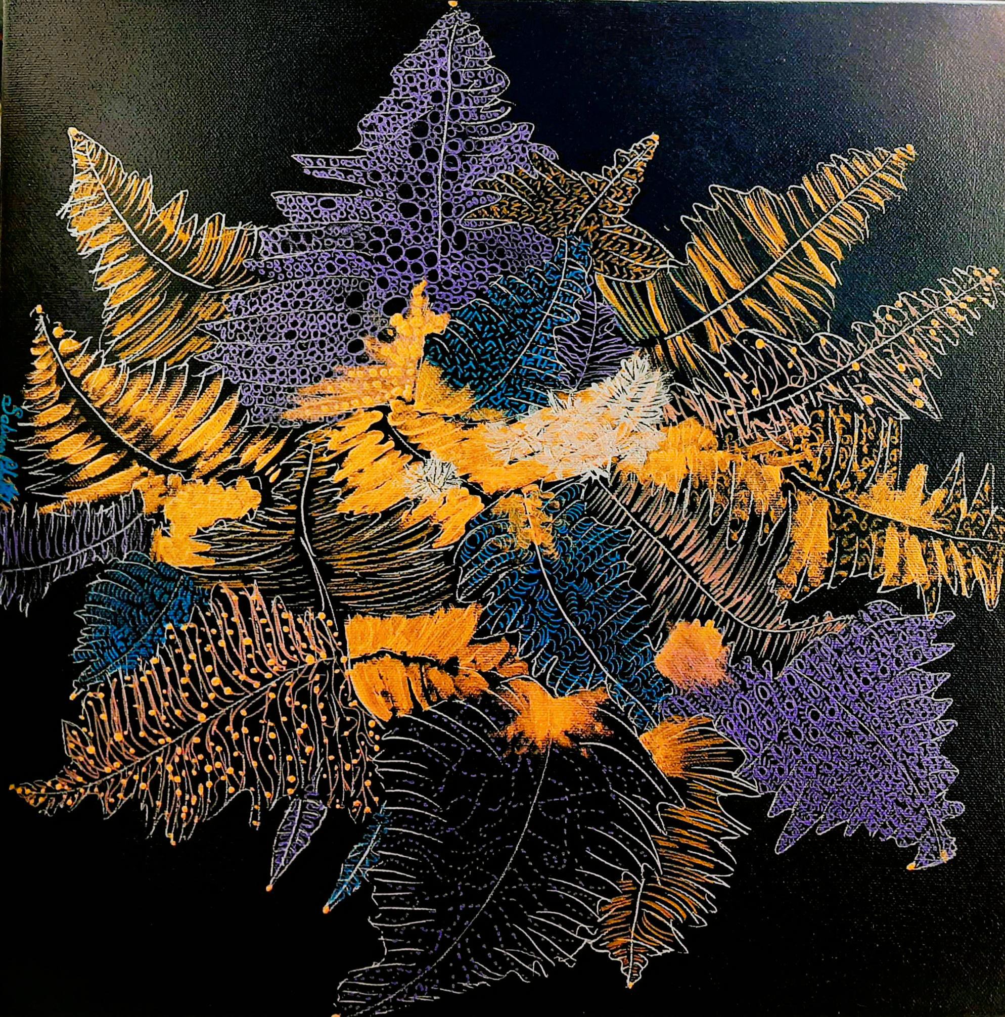 La Fougère - Feuilles colorées sur fond noi